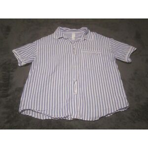 Stars Above Pajama Top Womens Medium Blue Stripe Button Front Short Sleeve
